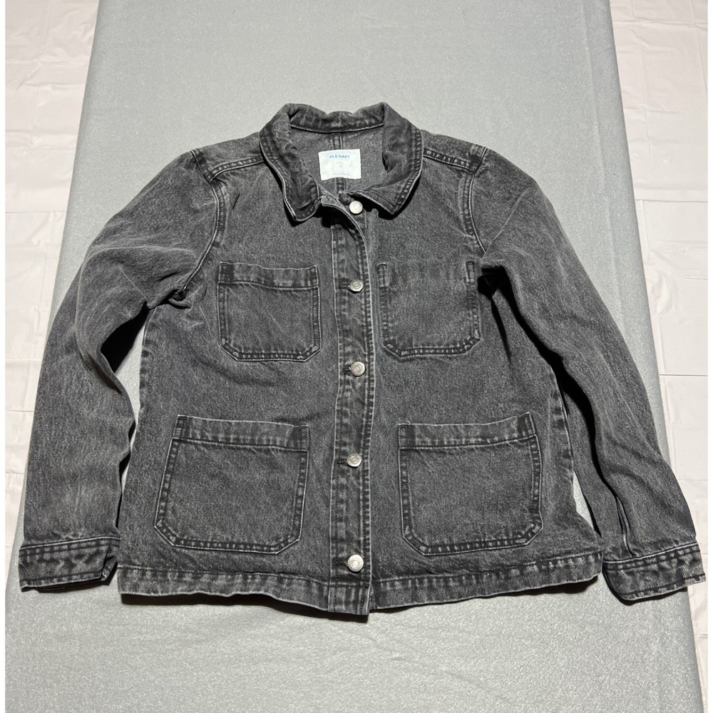Old Navy Mens Small Washed Black Denim Chore Jacket Utility Coat S/672455